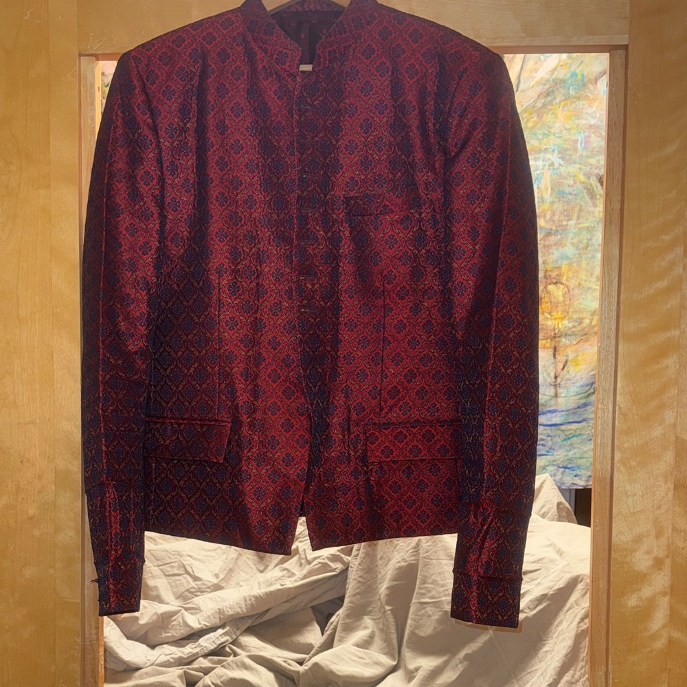 Men's Red Patterned Prince Jacket - image 5